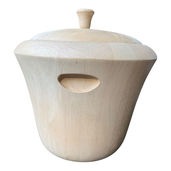 Vtg Silvestri Light Wood Ice Bucket W/Lid Carved Handles & Hard Plastic Liner - Picture 5 of 10